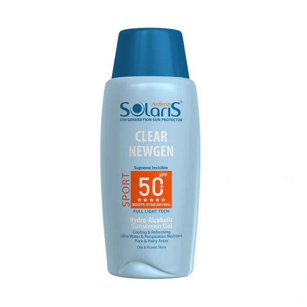 ضد آفتاب ژل هیدرو الکلی آردن سولاریس SPORT CLEAR NEWGEN با SPF50 مناسب پوست دارای جوش