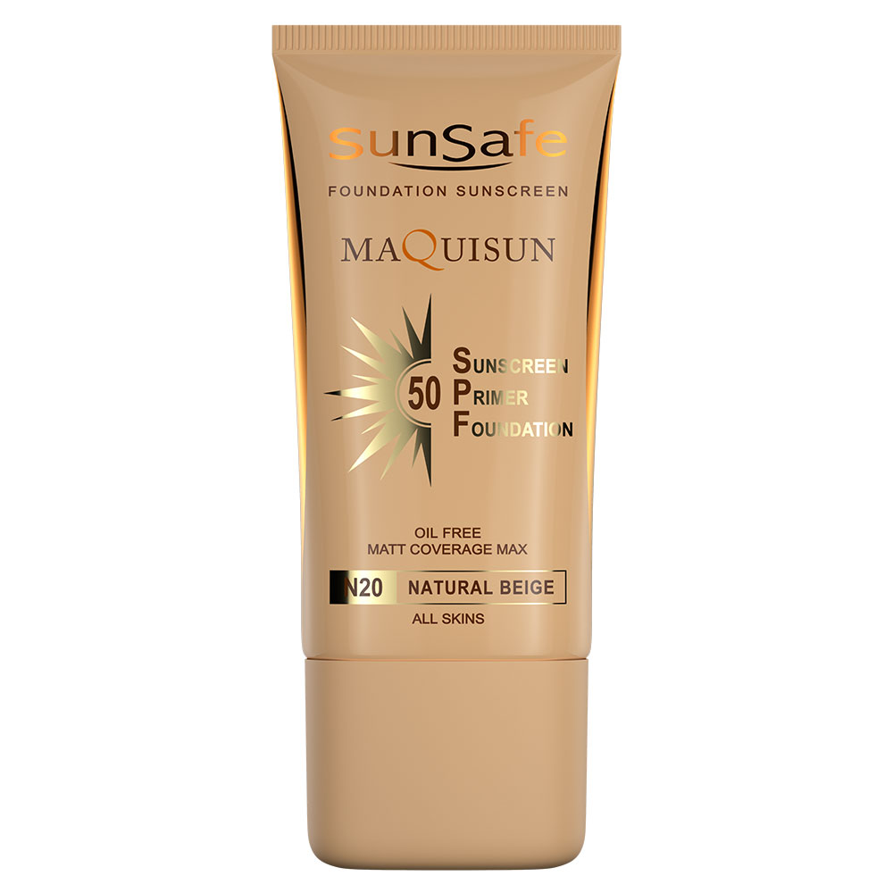 ضد آفتاب کرم پودری و پرایمری مکیسان SPF 50 سان سیف بژ طبیعی N20