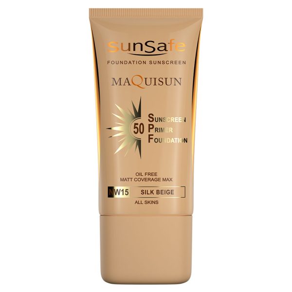 ضد آفتاب کرم پودری و پرایمری مکیسان SPF 50 سان سیف بژ ابریشمی NW15
