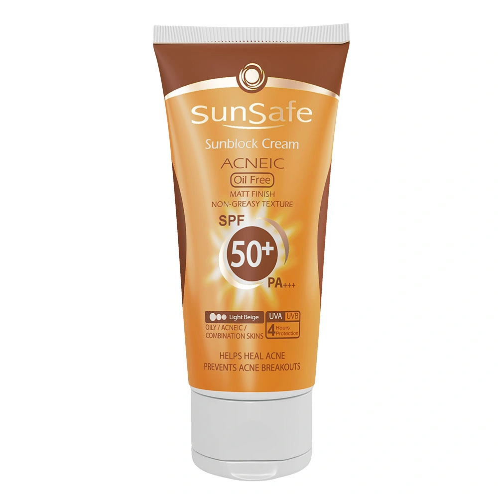 کرم ضد آفتاب فاقد چربی سان سیف SPF 50 مناسب پوست چرب بژ روشن