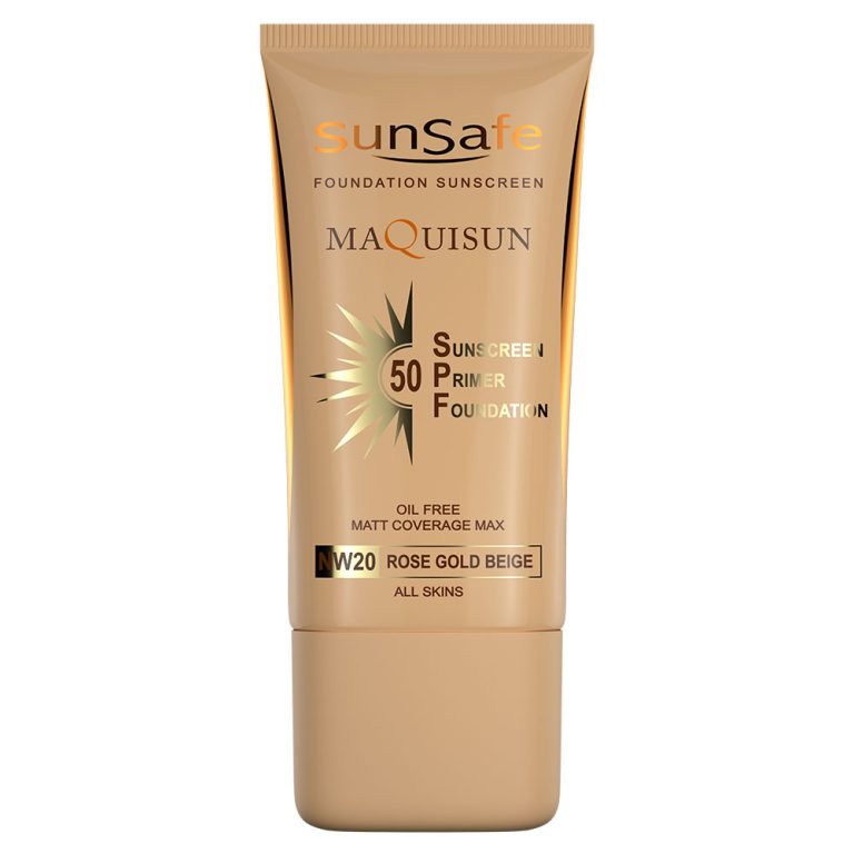 ضد آفتاب کرم پودری و پرایمری مکیسان SPF 50 سان سیف بژ رزگلد NW20