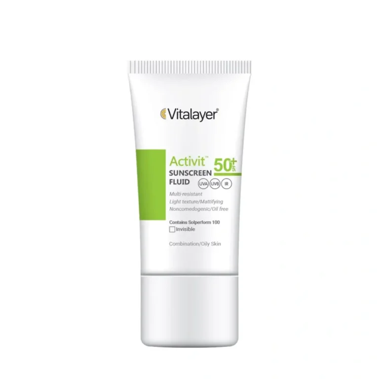 فلوئید ضد آفتاب ویتالیر مدل Activit SPF50 مخصوص پوست چرب حجم ۵۰ میلی‌لیتر
